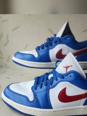 Nike Air Jordan 1 Low — White, Blue & Red Swoosh